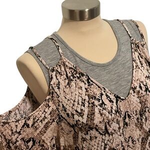 Jennifer Lopez Off Shoulder Cold Shoulder Pink Snake Skin Print Dress Size XL